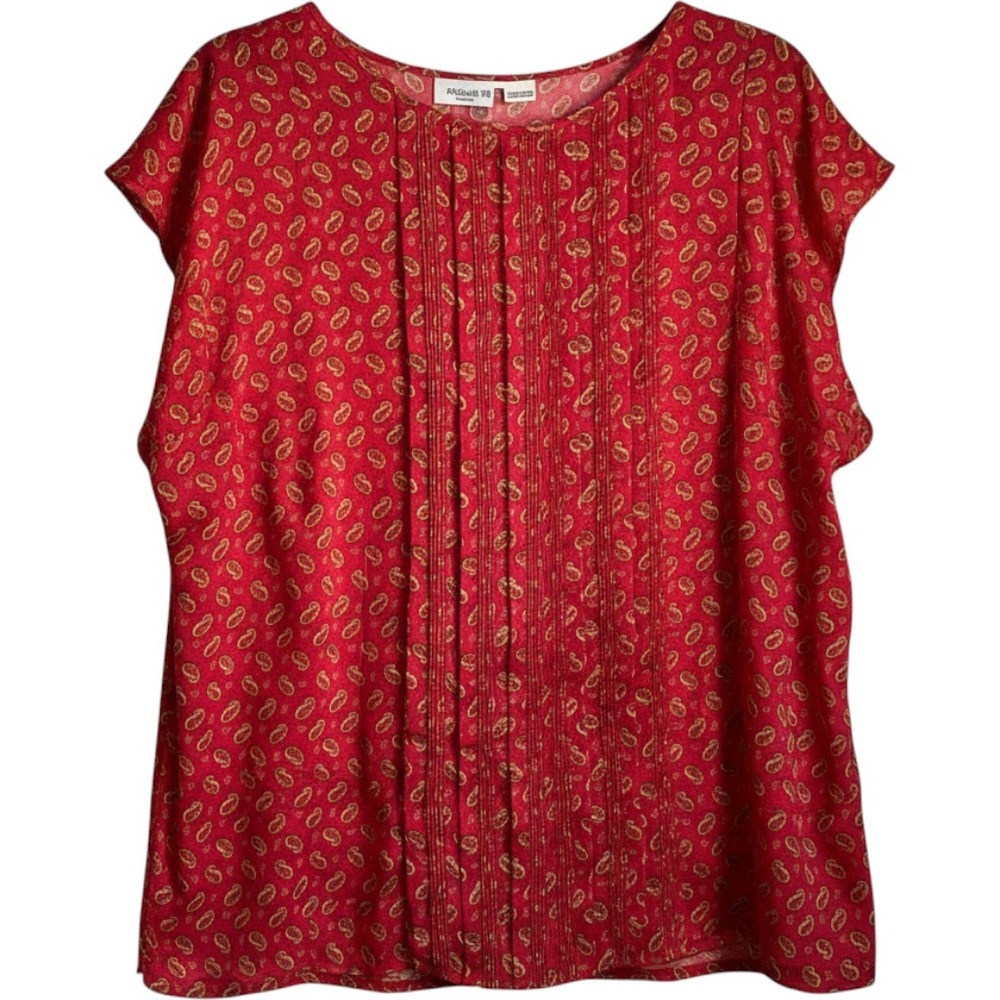 Liz Claiborne Blouse Womens 3X Red New Paisley Pintuck Short Sleeve‎ Top